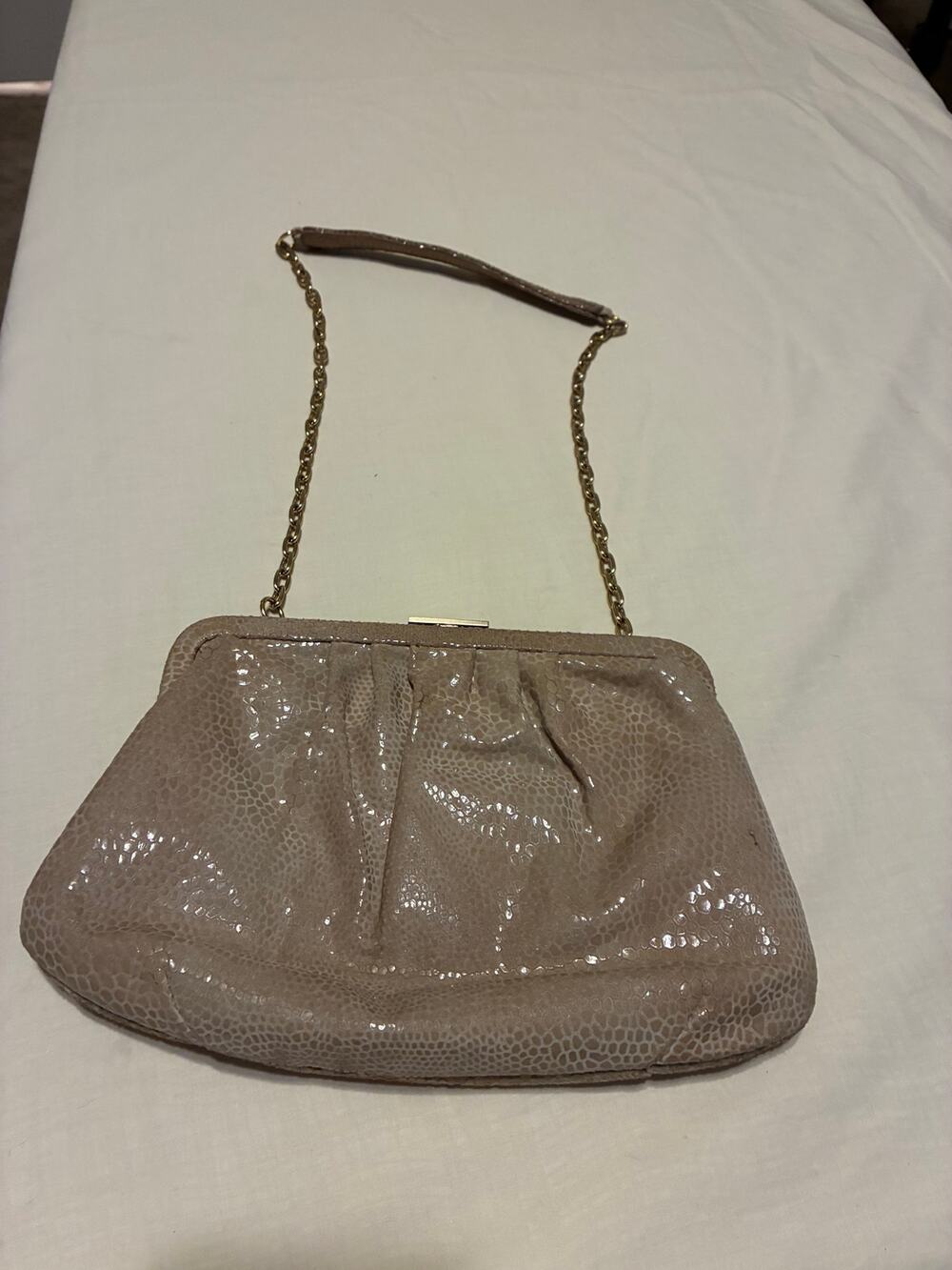 Y2K HOBO The Original Leather Frame Clutch Taupe Snakeskin Embossed Evening Bag